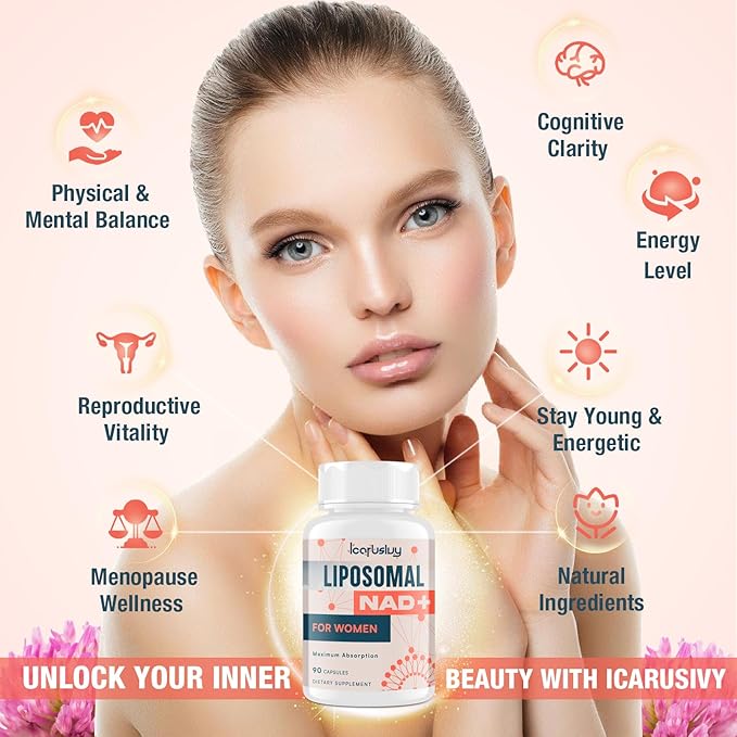 2000MG Liposomal NAD+ for Women, NAD+ Supplement, with Ashwagandha, Maca, Black Cohosh & Ginkgo Biloba, Max Absorption, NAD Plus - Menopause, Cognitive Clarity, Energy, Aging Defense, 90 Capsules