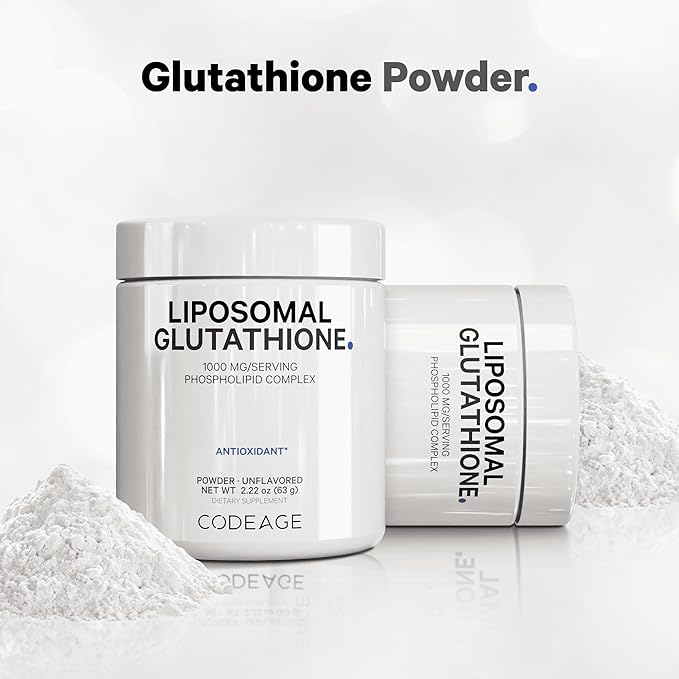 Codeage Liposomal Glutathione Powder - 1,000 mg L-Glutathione per Serving, Liposomal Delivery - 2-Month Supply - Vegan Reduced L-Glutathione - Unflavored - Phospholipid - Non-GMO Gluten-Free - 2.22 Oz