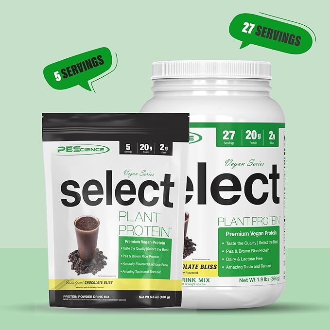 PEScience Select Vegan Plant Based Protein Powder, Chocolate, 27 Serving, Pea and Brown Rice Blend