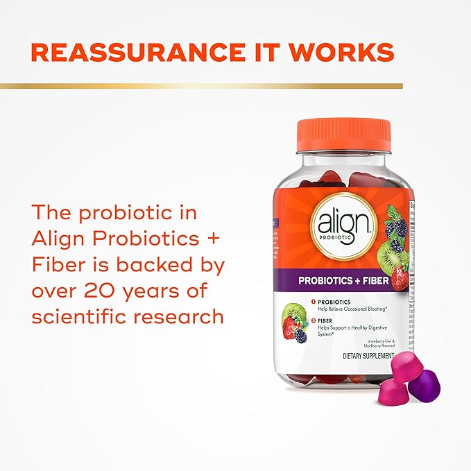 Align Probiotic, Probiotics + Fiber, Probiotics Help Relieve Occasional Bloating*, Fiber Helps Support a Healthy Digestive System*, #1 Doctor Recommended Probiotic Brand‡, 90 Gummies