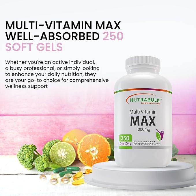 Multi-Vitamin MAX Well Absorbed Soft Gels - Potentially Supports Overall Wellbeing & Immune, Boosts Energy & Metabolism - Complete Daily Nutrition- 1000mg 250 Soft Gels