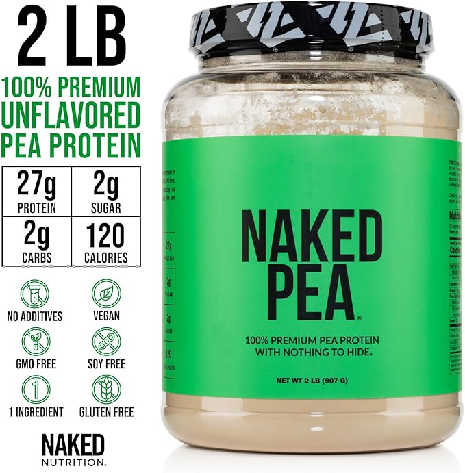 NAKED Pea - 2LB 100% Pea Protein Powder from North American Farms - Unflavored Vegan Pea Protein Isolate - Plant Protein Powder, Easy to Digest - 30 Servings