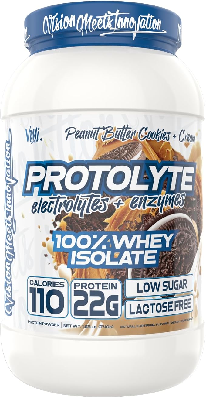 VMI Sports | ProtoLyte Whey Isolate Protein Powder | Low Calorie Whey Protein Powder for Weight Loss | Protein Powder for Muscle Gain | Digestive Enzymes (Peanut Butter Cookies & Cream, 1.6 Pounds)