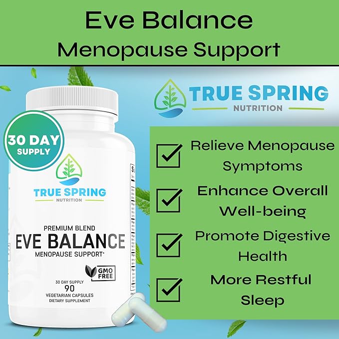 Eve Balance Menopause Support - Complete Supplement for Women’s Total Menopause Relief, Hot Flashes, Joint Pain, and More - Premium Blend with Prebiotics & Probiotics