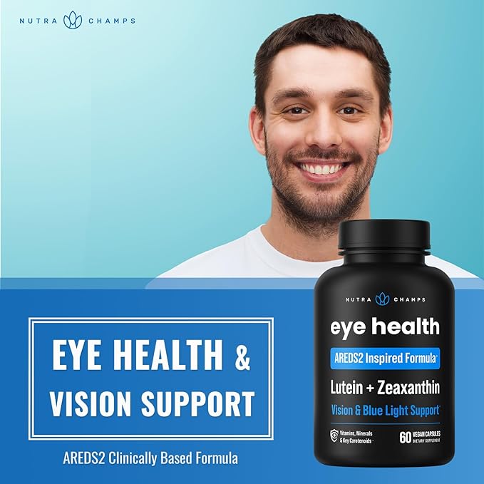 NutraChamps AREDS 2 Eye Vitamins - Lutein, Zeaxanthin & Bilberry Extract - Eye Health Supplement with Carotenoids & Vitamin C, E & Zinc - 60 Capsules