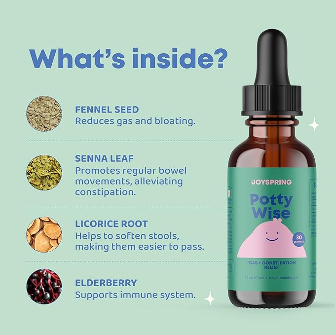 JoySpring Potty Wise – Gentle Digestive Support for Kids – Promotes Healthy Digestion with Senna & Elderberry – Vegan, Gluten-Free, Sugar-Free (2 fl oz) 60 Servings