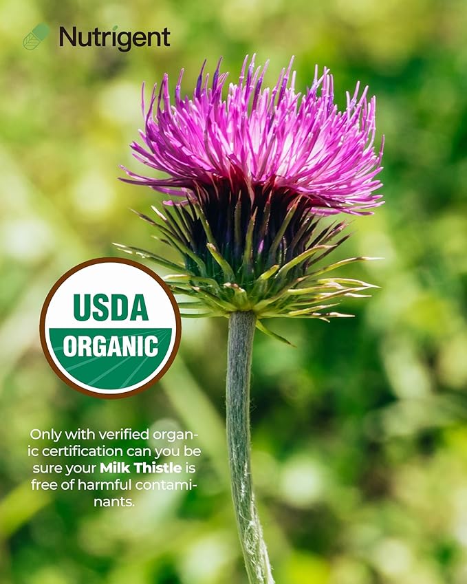 USDA Organic Milk Thistle Supplement 25:1 Extract, 8750 mg Strength, Silymarin Supplement 280 mg, Liquid Organic Capsules, Liver Health & Detox Support, Non-GMO, 60 Count