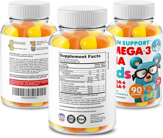 DR. MORITZ Calm Magnesium Gummies for Kids (60 Count, 2 Pack) and Kids Omega 3 Gummies (90 Count) Bundle - Low Sugar, Vegetarian, No Fish Oil