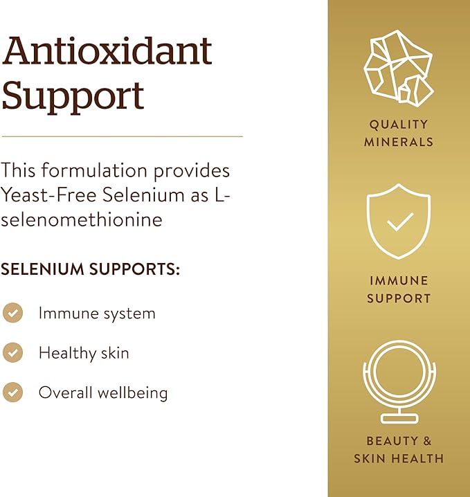 Solgar Yeast-Free Selenium 200 mcg, 250 Tablets - Supports Antioxidant & Immune System Health - Non-GMO, Vegan, Gluten Free, Dairy Free, Kosher - 250 Servings