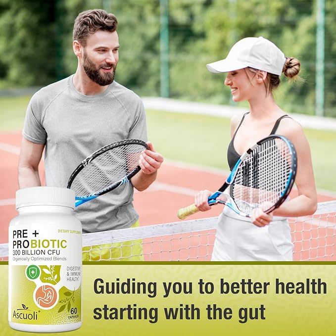 Ascuoli Probiotics for Women & Men - 300 Billion CFU, 22 Strains Probiotics + 15 Organic Herbs Blend, Daily Probiotics for Digestive Health, Immune, Gut, Bloating - 60 Capsule