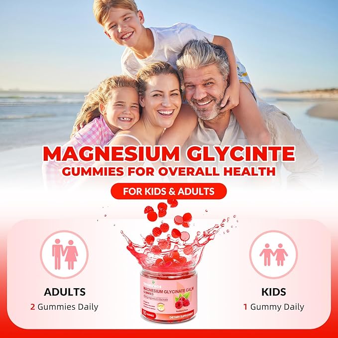 Magnesium Glycinate Gummies 400mg for Adult & Kids,90 Ct Sugar Free Magnesium Gummies with Potassium Magnesium Supplement for Women & Men,Sleep Msucle & Engergy Support,Raspberry Flavor,2 Pack