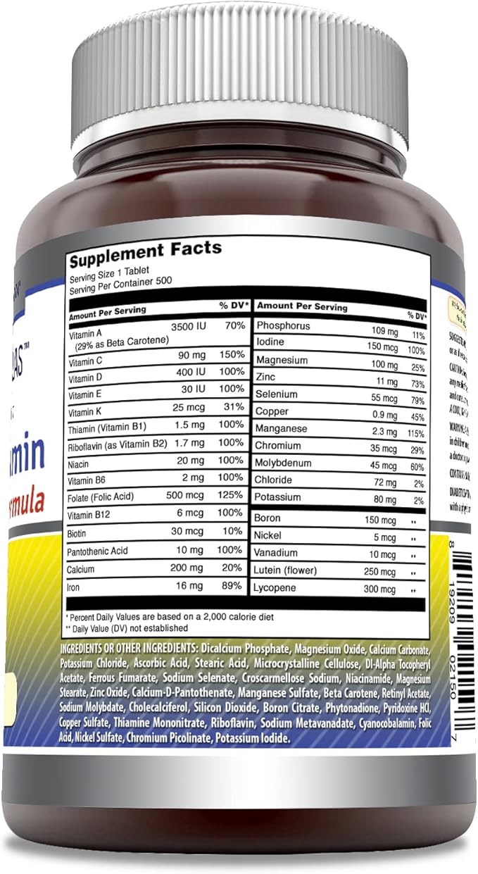Amazing Formulas Daily Multivitamin 500 Tablets Supplement | Just 1 Tablets A Day | Non-GMO | Gluten Free | Made in USA