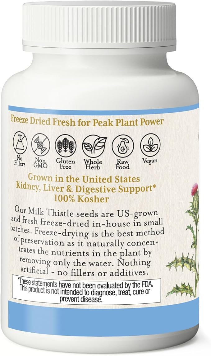 Eclectic Herb - Premium Freeze Dried Milk Thistle Capsules | Dietary Supplement | Liver Support, Detox, Cleanse + Maintain | Natural, Non-GMO, Vegan (240 CT | 600 mg)