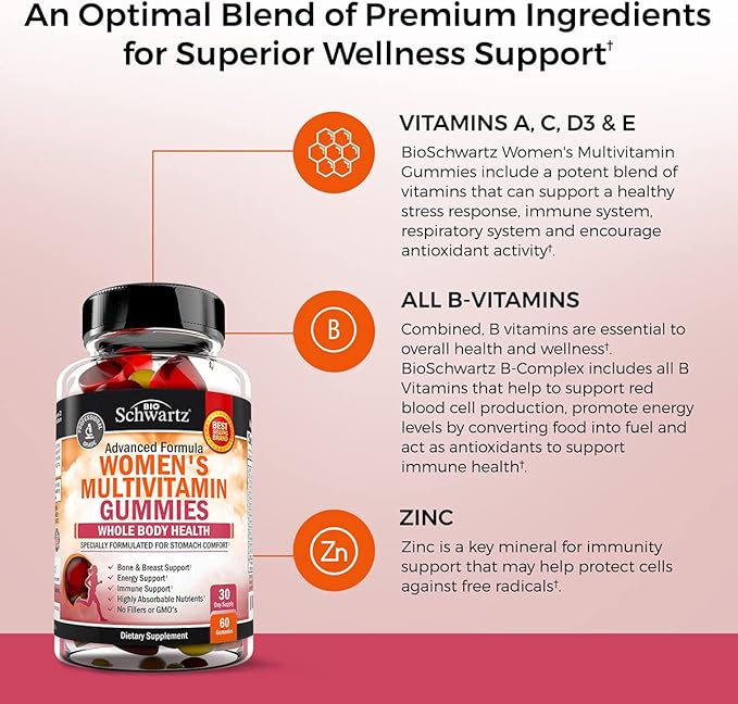 Women's Multivitamin Gummies with A C B6 B12 D & E Vitamins for Immune Support - Gummy Multivitamins for Bone Breast Skin Joint & Energy Health - Multivitamin for Women - Mixed Berry Flavor, 60 Count