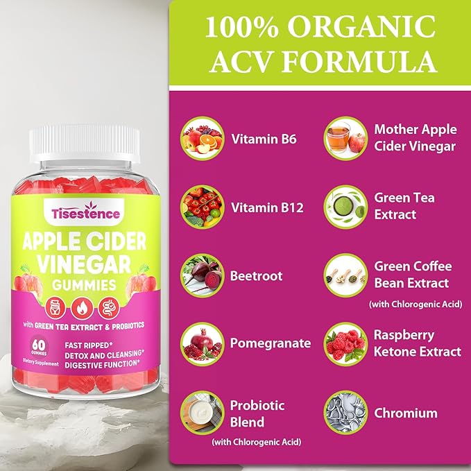 Apple Cider Vinegar Gummies, Keto ACV Gummies 2000MG for Cleanse & Detox, Max Strength ACV Keto Gummies with Green Tea, Raspberry, B12 and Probiotics for Metabolism & Digestive Health -2 Months Supply