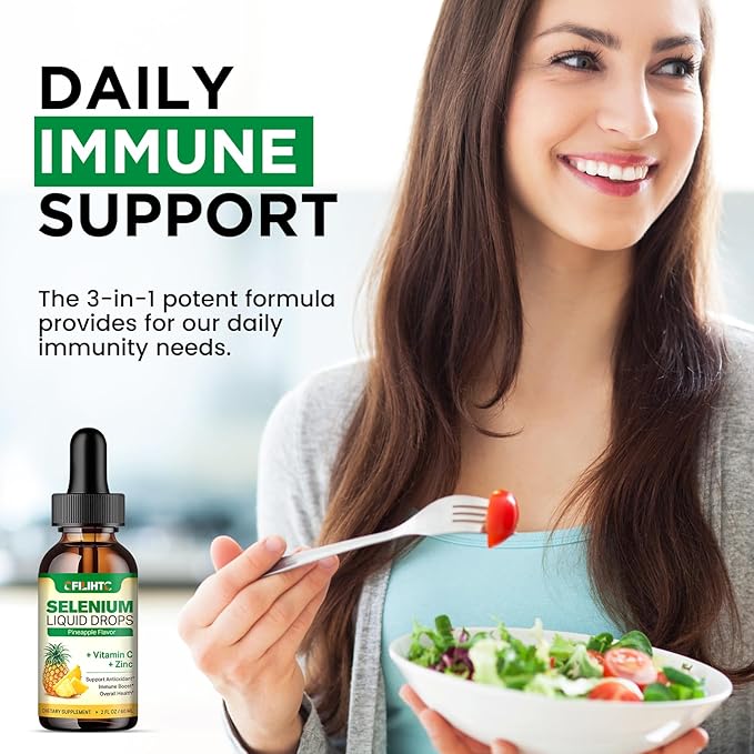 2 Pack Selenium Liquid Drops, 200mcg Liquid Selenium Supplement with Vitamin C & Zinc, Support for Immune System, Antioxidant & Heart Health, High Absorption, Pineapple Flavor