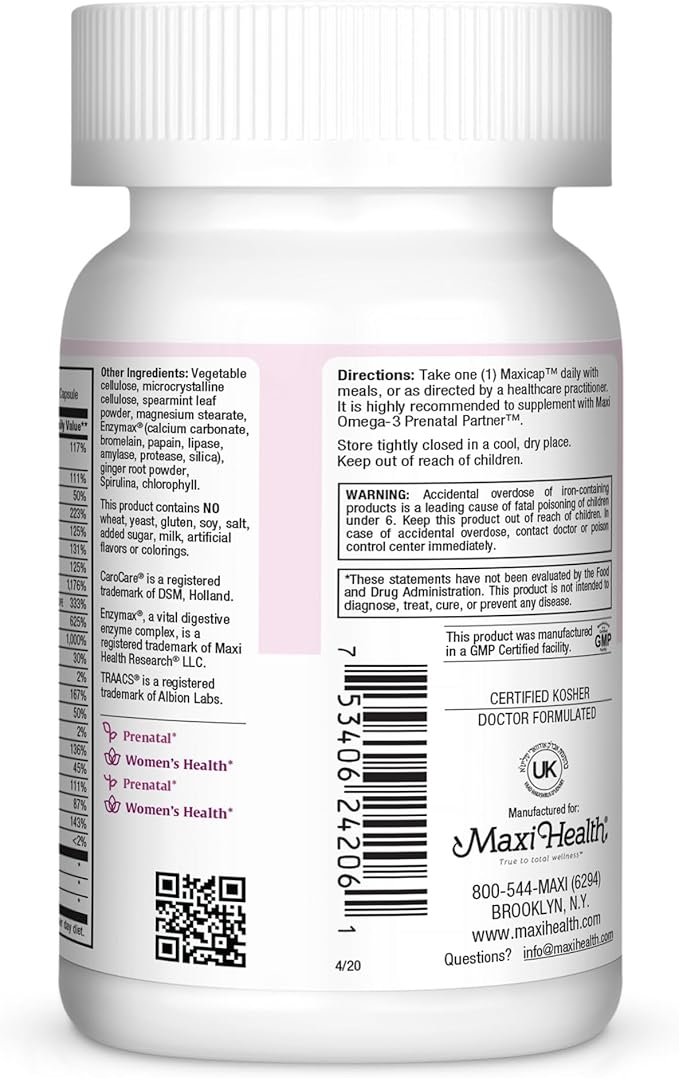Prenatal Vitamins for Women - One a Day - Pregnancy Multivitamin with Folic Acid, Iron, Vitamin D3, B12, Zinc & Biotin – Daily Prenatal Support Before, During & After Pregnancy – 60 Capsules