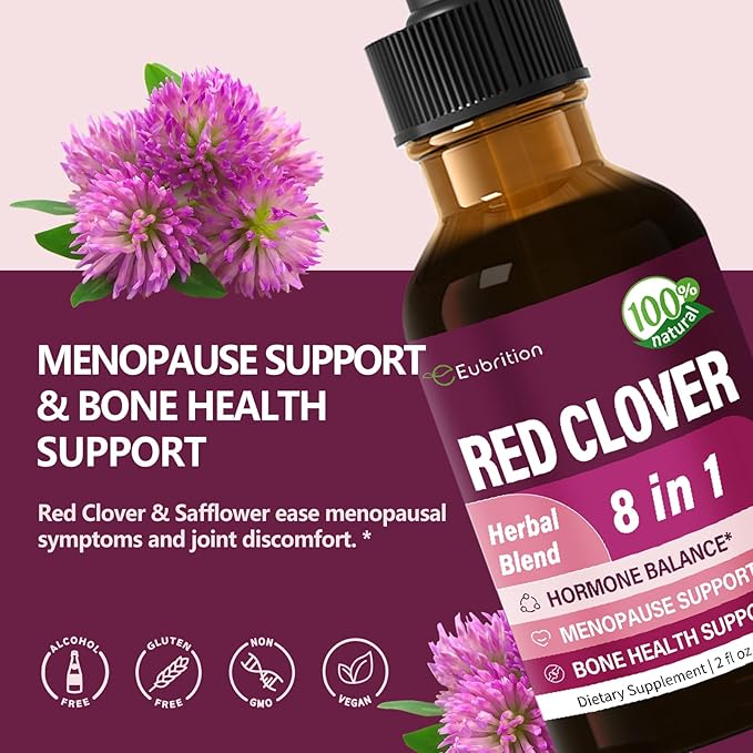 Red Clover Herb Drops for Women Health Balance, Dong Quai & Shatavari Extract Supplement for Menopause Hot Flashes Relief. 4 oz