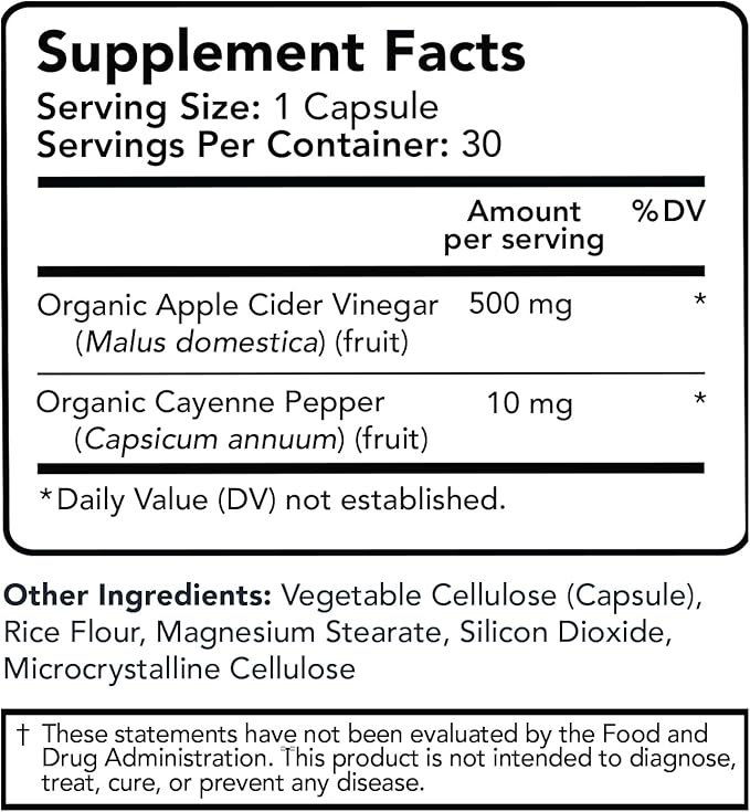 Vitamin Bounty Apple Cider Vinegar Capsules - Apple Cider Vinegar Pills with Cayenne Pepper Capsules Organic, Apple Cider Vinegar with Mother, ACV Capsules, Digestive Support - 510mg, 30 Capsules