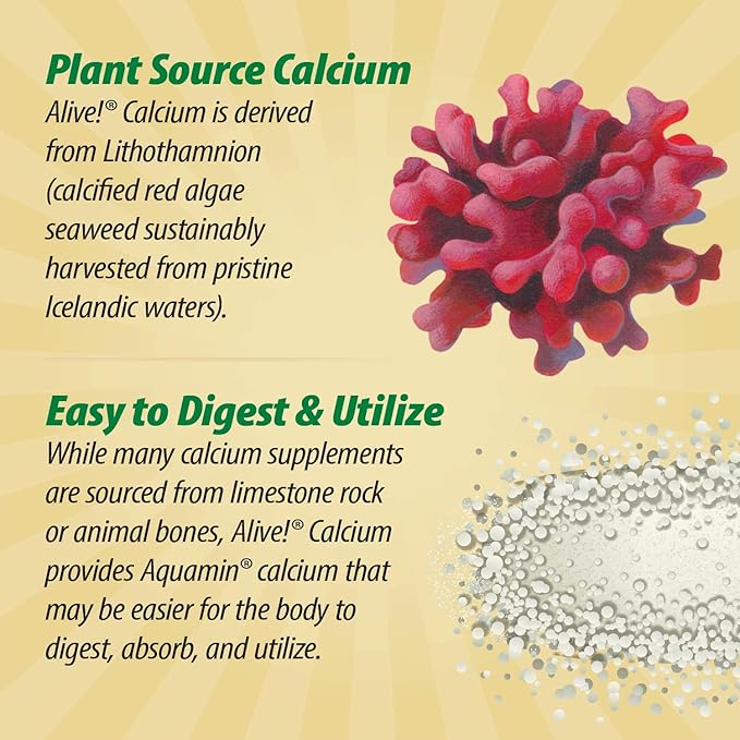 Nature's Way Alive! Calcium Max Absorption, Bone Support*, Plant Source Calcium, Vitamin D3 & K2, Magnesium, 120 Tablets (Packaging May Vary)