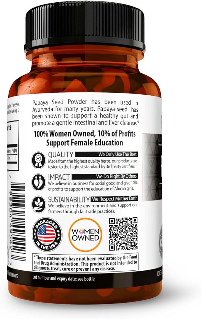 Herbal Goodness Papaya Seeds Capsules 60ct - Provides Health Support for Your Gut and Digestive System- 100% Natural Detox Cleanse for Humans - Body Detox and Colon Broom Formula - 12 Bottles