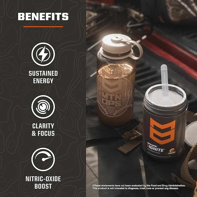 MTN OPS Ignite Energy Drink Powder, Gluten Free Nitric Oxide Supplement Drink Mix, L Arginine, L Citrulline, Caffeine & Nootropic Sugar Free Drink Mix, 45 Servings, Rocky Mountain Rickey