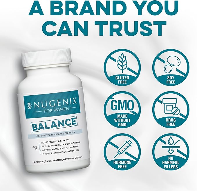 Nugenix for Women Balance - Hormone Balance for Women, Boost Energy, Improve Focus & Mental Clarity, Restore Hormonal Balance, Menopause, 60 Count