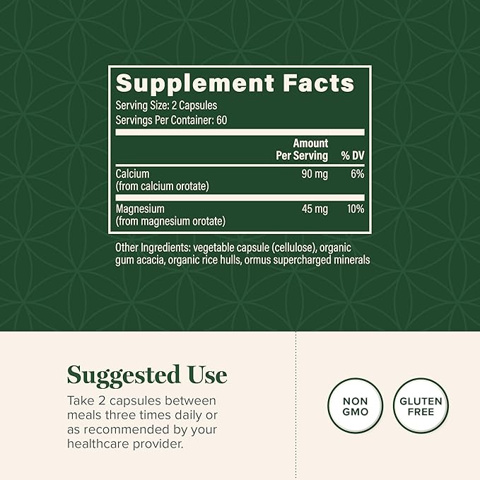 Global Healing Calcium and Magnesium Orotate - Bone Strength Supplement for Women and Men - Helps Support Strong Teeth and Cardiovascular Health for Normal Muscle Function - 120 Capsules