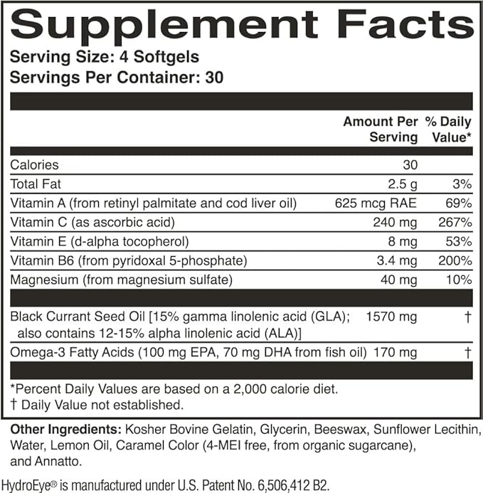 ScienceBased Health HydroEye Dry Eye Supplement – Clinically Tested Formula with GLA, EPA and DHA – Eye Comfort & Tear Film Support – 120 Softgels