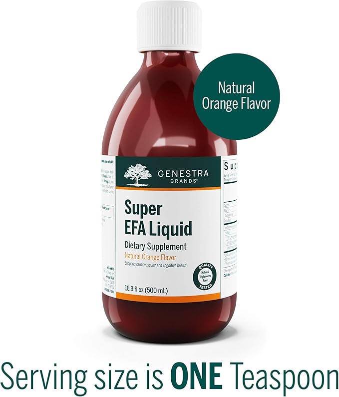 Genestra Brands Super EFA Liquid | Supports Cardiovascular Health, and The Development of Brain, Eyes, and Nerves in Children* | 16.9 Fl Oz | Natural Orange Flavor