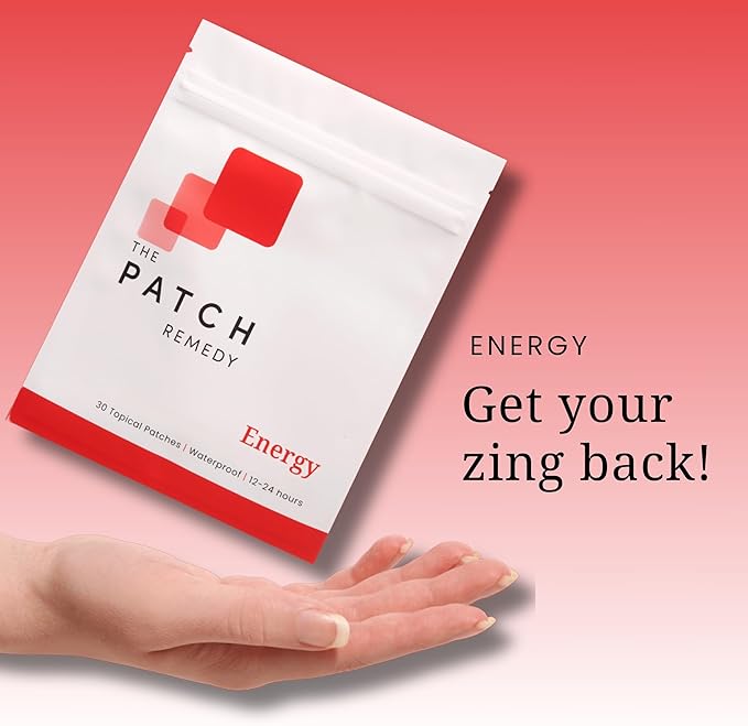 Energy Patches - 30 Topical Patches with Caffeine from Guarana Extract, Taurine, Glucuronolactone, Green Tea, Vitamin B3, B5, B6, Transdermal Caffeine Energy