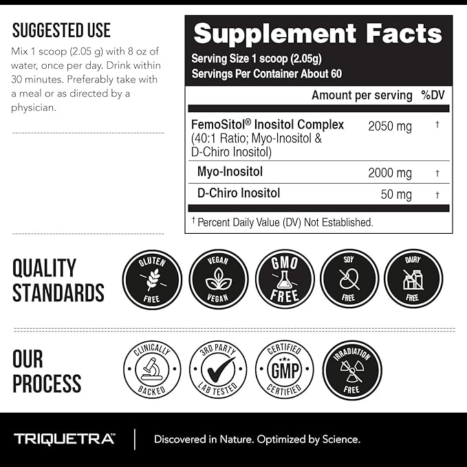 FemoSitol Inositol Powder | Myo-Inositol & D-Chiro Inositol Complex - Clinically Proven 40:1 Ratio (Vitamin B8) | PCOS, Hormonal Balance & Healthy Ovarian Function Support (123 gram – 60 Servings)