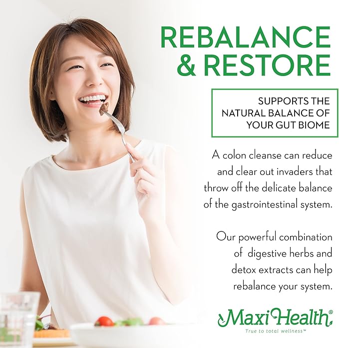 Maxi Health Intestinal Cleanse for Humans - Natural Digestive Colon Gut Flora Body Detox for Women - Gut Cleanse for Men - Bloated Belly Relief with Black Walnut Wormwood Herb (90 Capsules)