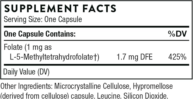 THORNE 5-MTHF - Methylfolate (Active B9 Folate) Supplement - Supports Cardiovascular Health, Fetal Development, Nerve Health, Methylation, and Homocysteine Levels - 60 Capsules - 5-MTHF 1mg