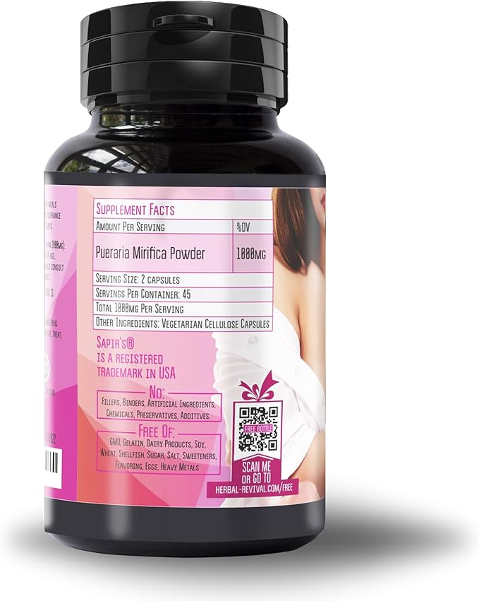 Pueraria Mirifica Capsules 2000mg Daily - Breast Enhancement Pills and Estrogen Supplement for Women and Men, Breast Enlargement Pills for Women and Transgender - Breast Growth Breast Enhancer