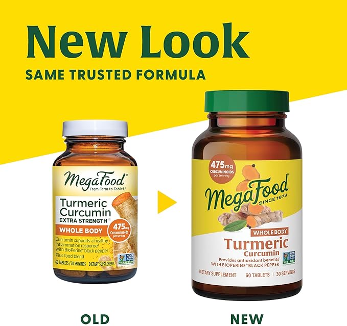 MegaFood Whole Body Turmeric Curcumin Supplement - Turmeric Supplement With Black Pepper & Vitamin C - 475 mg Curcuminoids Per Serving - Antioxidant & Immune Support - Vegan - 120 Tablets, 60 Servings