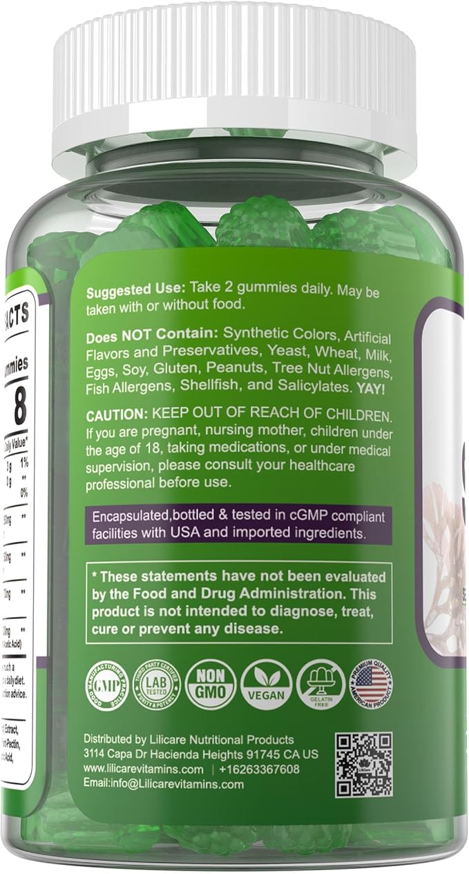 Sea Moss Gummies- Immune & Thyr0id Support, Organic Irish Sea Moss Supplement for Adults & Kids w/Burdock Root, Bladderwrack, Apple Cider Vinegar - Gut, Skin Health, Sugar Free, Vegan, 60Cts