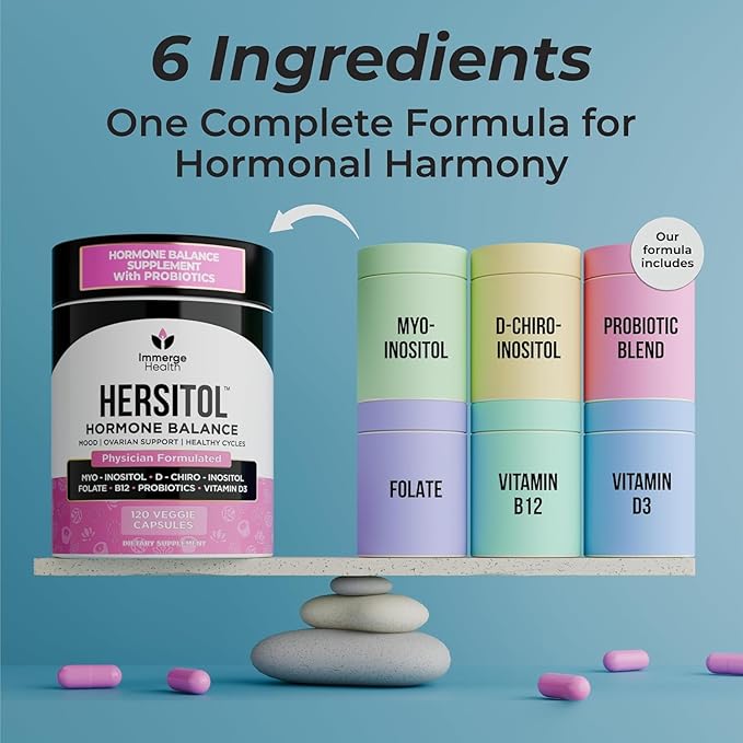 Hormone Balance for Women, PCOS, Ovarian Support, Fertility, Menstrual Cycle | Myo-Inositol & D-Chiro Inositol Supplement 40:1 Ratio With Folic Acid, B12 & Probiotics | Female Vitamins 240 Capsules