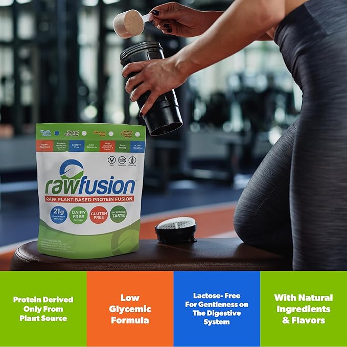 Rawfusion- Vegan Protein Powder, Vanilla Bean - 60 Servings 21g of Plant Based Protein, Low Net Carbs, Non-Dairy, Gluten/ Lactose Free, Soy Free, Kosher, Non-GMO, 4lbs Pound