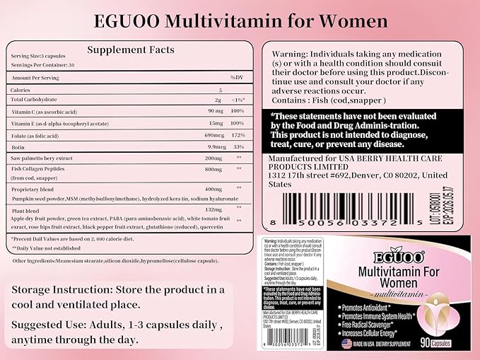 Multivitamin for Women - Womens Multivitamin with Vitamin C, E, Biotin and Folic Acid Vitamins for Women - Womens Vitamins for Energy, Immune, Brain, Heart, Eye and Bone Health, 90 Capsules