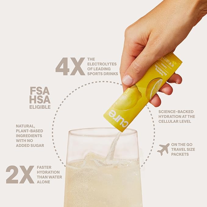 Cure Hydration | Plant-Based Electrolyte Drink Mix | No Added Sugar | FSA & HSA | Dehydration Relief Powder Made with Coconut Water | Non-GMO | Vegan | 8 Packets - Variety Pack