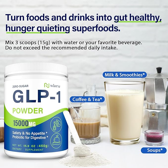 GLP-1 Supplement, Max Strength GLP-1 GLP1 Powder Supplements for Women & Men, Natural GLP-1 Support with Akkermansia Probiotic, High Fiber for Digestive & Gut, Metabolism, Energy, Vegan, 4 Pack