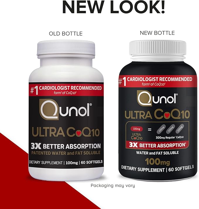 Qunol Ultra CoQ10 100mg Softgels- 3x Better Absorption Coenzyme Q10 Supplements - Antioxidant Supplement for Vascular and Heart Health & Energy Production - 2 Month Supply - 60 Count