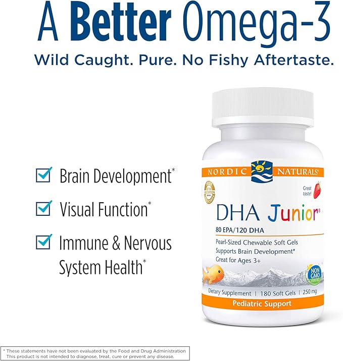 Nordic Naturals Pro DHA Junior, Strawberry - 180 Mini Chewable Soft Gels - 250 mg Total Omega-3s with EPA & DHA - Brain Development & Visual Function - Non-GMO - 45 Servings