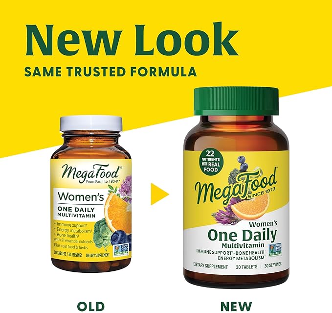 MegaFood Womens Multivitamin One Daily - Multivitamin for Women - Vitamin C, Vitamin D, Iron & B Vitamins - Bone, Energy Metabolism & Immune Support - Vegetarian, GlutenFree - 90 Tablets, 90 Servings