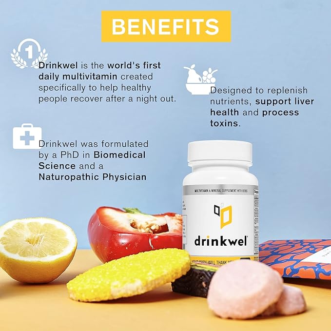 drinkwel Better Mornings - Premium Multivitamin Supplement - Liver Cleanse, Detox, Immune Support- Milk Thistle, Vitamin C, Zinc, Magnesium - 30 Count