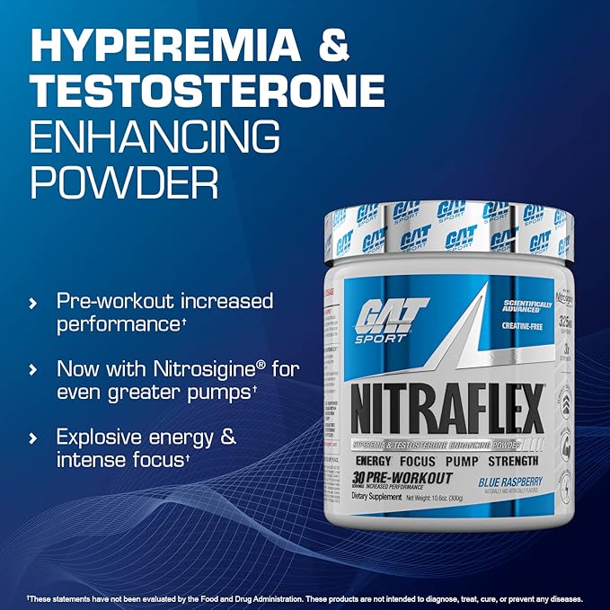 GAT SPORT Nitraflex Advanced Pre-Workout Powder, Increases Blood Flow, Boosts Strength and Energy, Improves Exercise Performance (Black Cherry, 30 Servings)