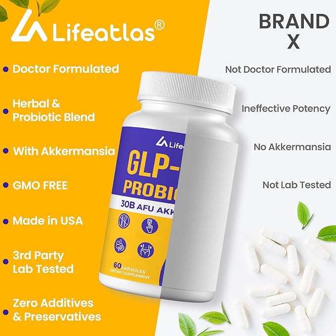 GLP-1 Supplement Probiotic | Support GLP-1 Naturally, GLP-1 with 300 Billion AFU Akkermansia Probiotic, GLP1 Probiotics for Women & Men, GLP 1 Supplement, GLP-1 Levels, 60 Capsules