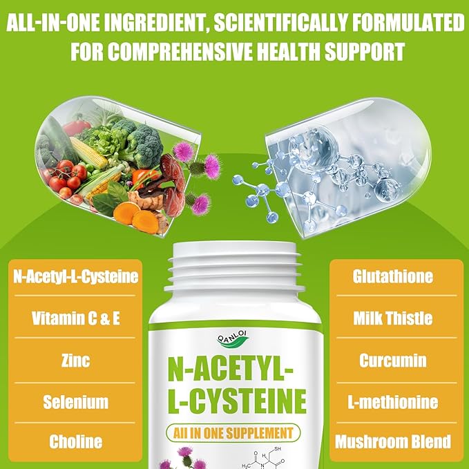 NAC Supplement, All-in-1 N-Acetyl Cysteine 600mg with Glutathione, Milk Thistle & Selenium, Augmented NAC for Men & Women, Muscle Growth, Enhance Energy, Immune & Detox Support, 120 Capsules