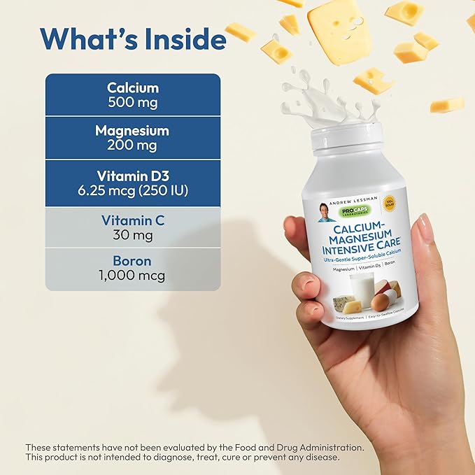 ANDREW LESSMAN Calcium Magnesium Intensive Care 250 Capsules - Bone and Skeleton Health Essentials. Easy to Swallow Capsules, Super Soluble Fine Powder. Gentle to Even The Most Sensitive Stomachs